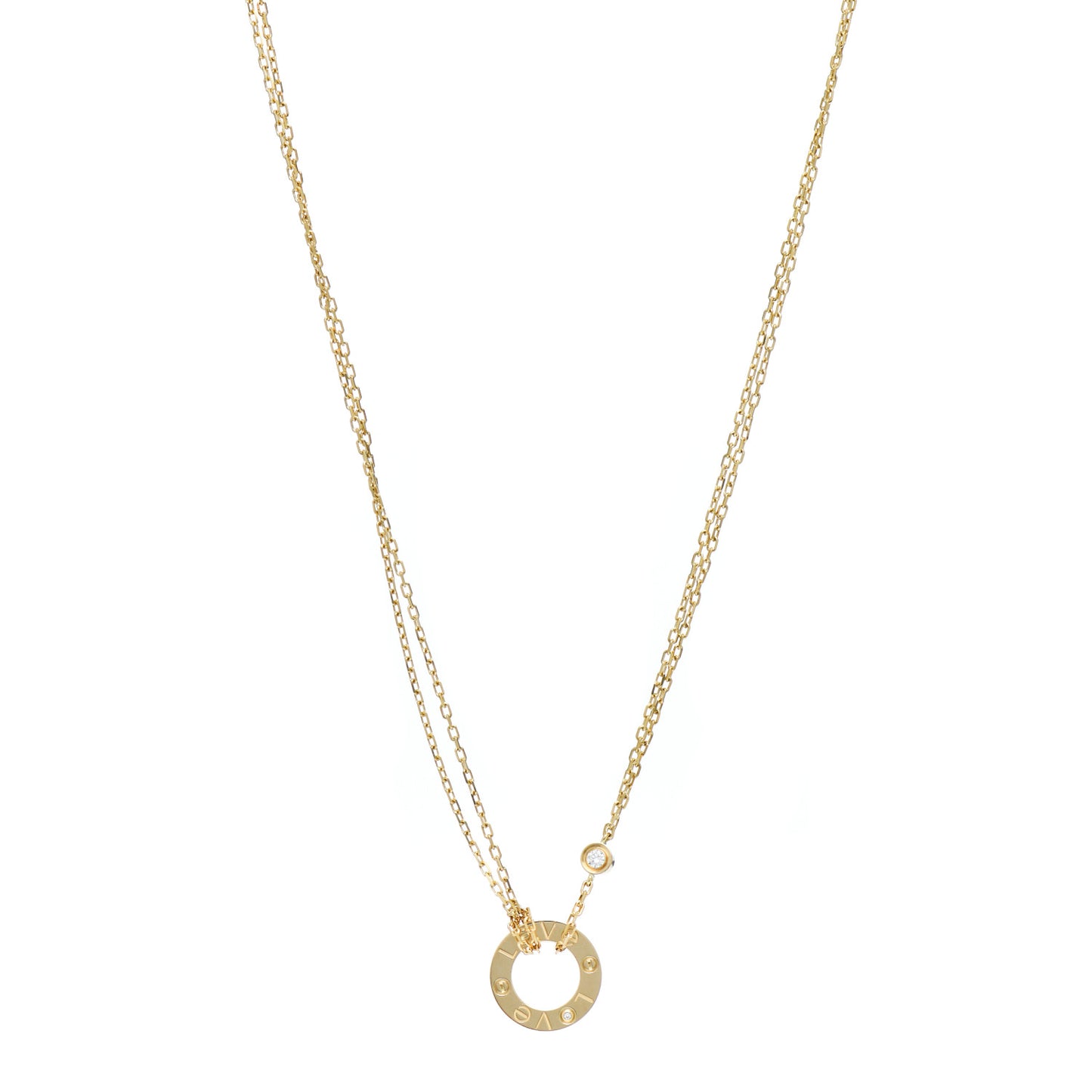 18K Yellow Gold 2 Diamond LOVE Necklace