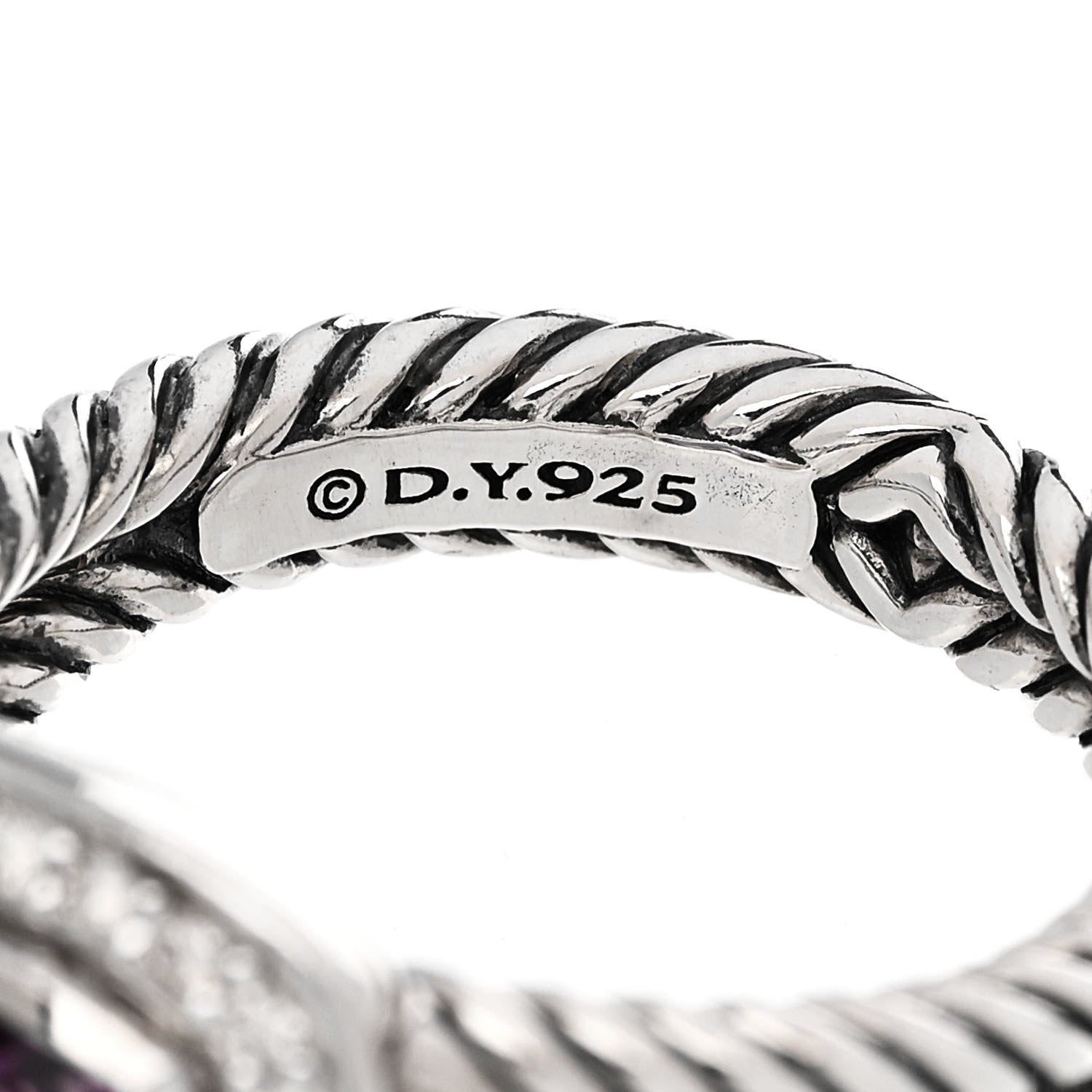 David Yurman Sterling Silver Diamond Amethyst 7mm Petite Albion Ring 54 7 5 of 5