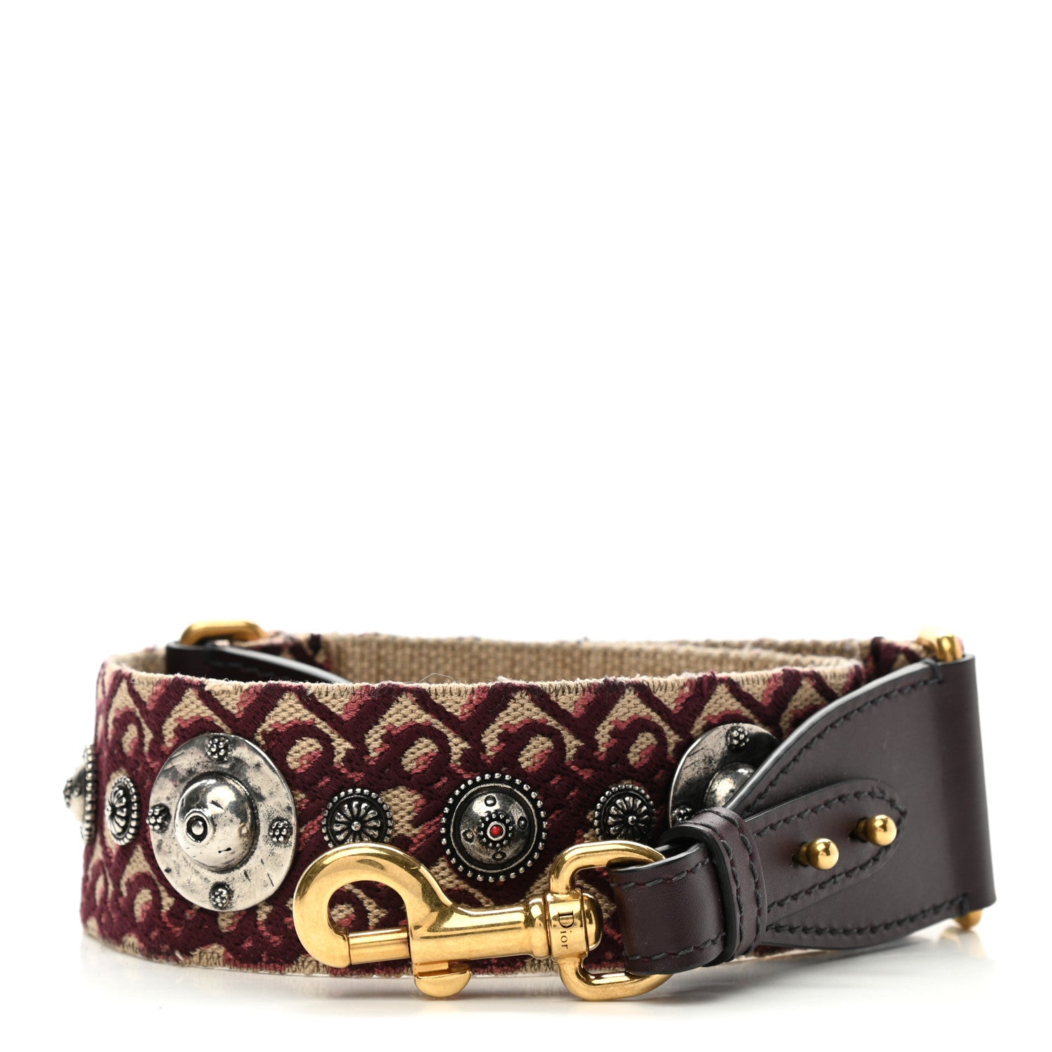 Christian Dior Oblique Studded Shoulder Strap Burgundy 1 of 6