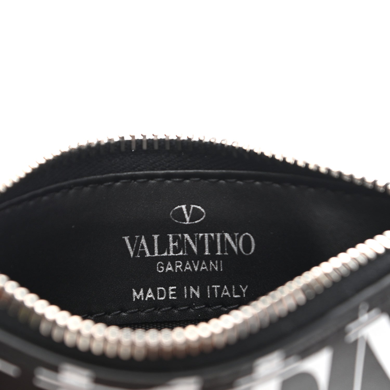 Valentino Garavani Calfskin VLTN Time Zip Coin Card Case Black White 6 of 7