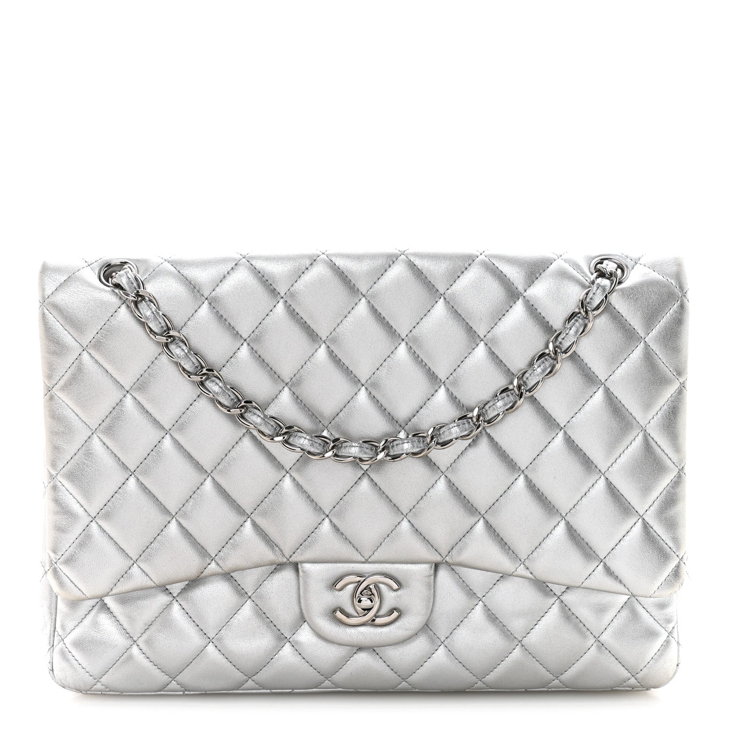 Chanel Metallic Lambskin Quilted Maxi Single Flap Silver 1 of 14