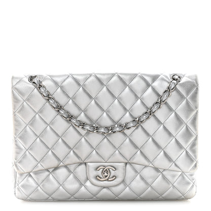 Chanel Metallic Lambskin Quilted Maxi Single Flap Silver 1 of 14