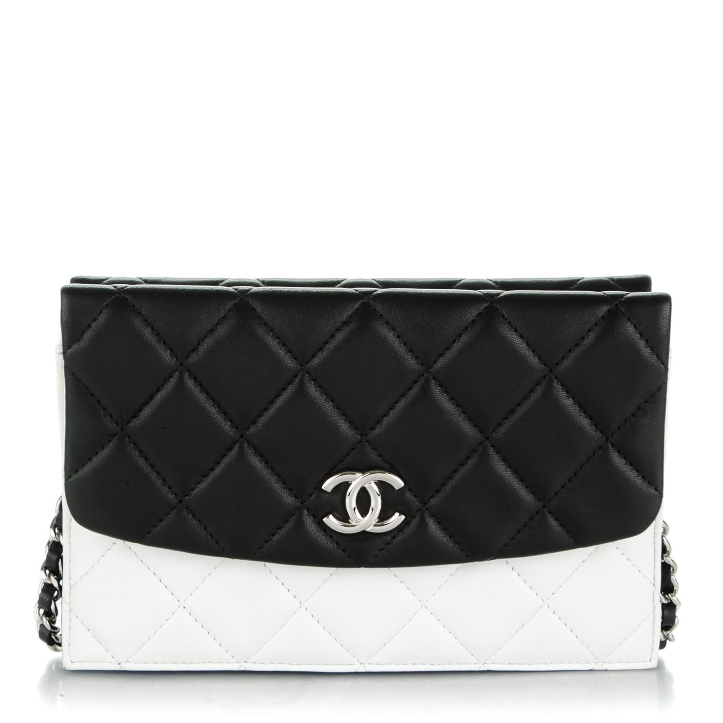 Lambskin Quilted Double Sided Wallet On Chain WOC White