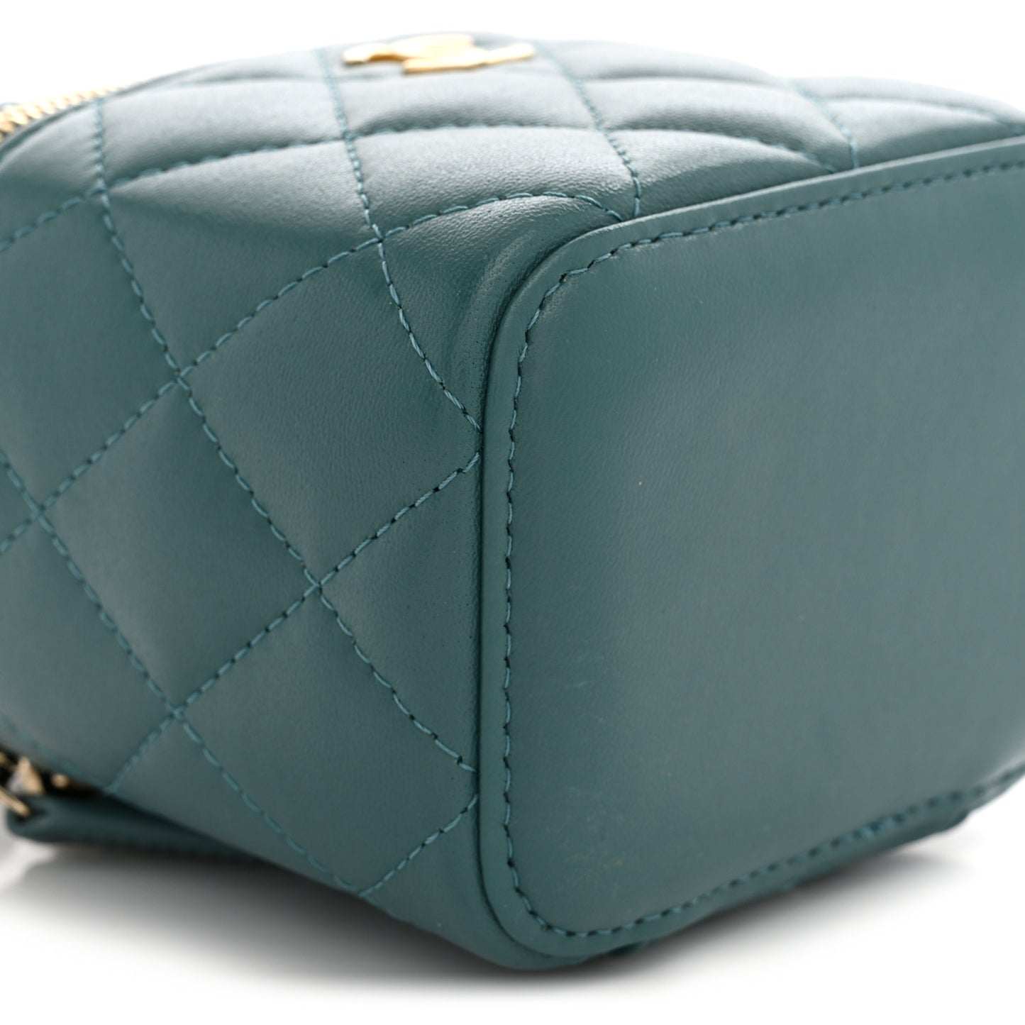 Lambskin Quilted Top Handle Mini Vanity Case With Chain Green
