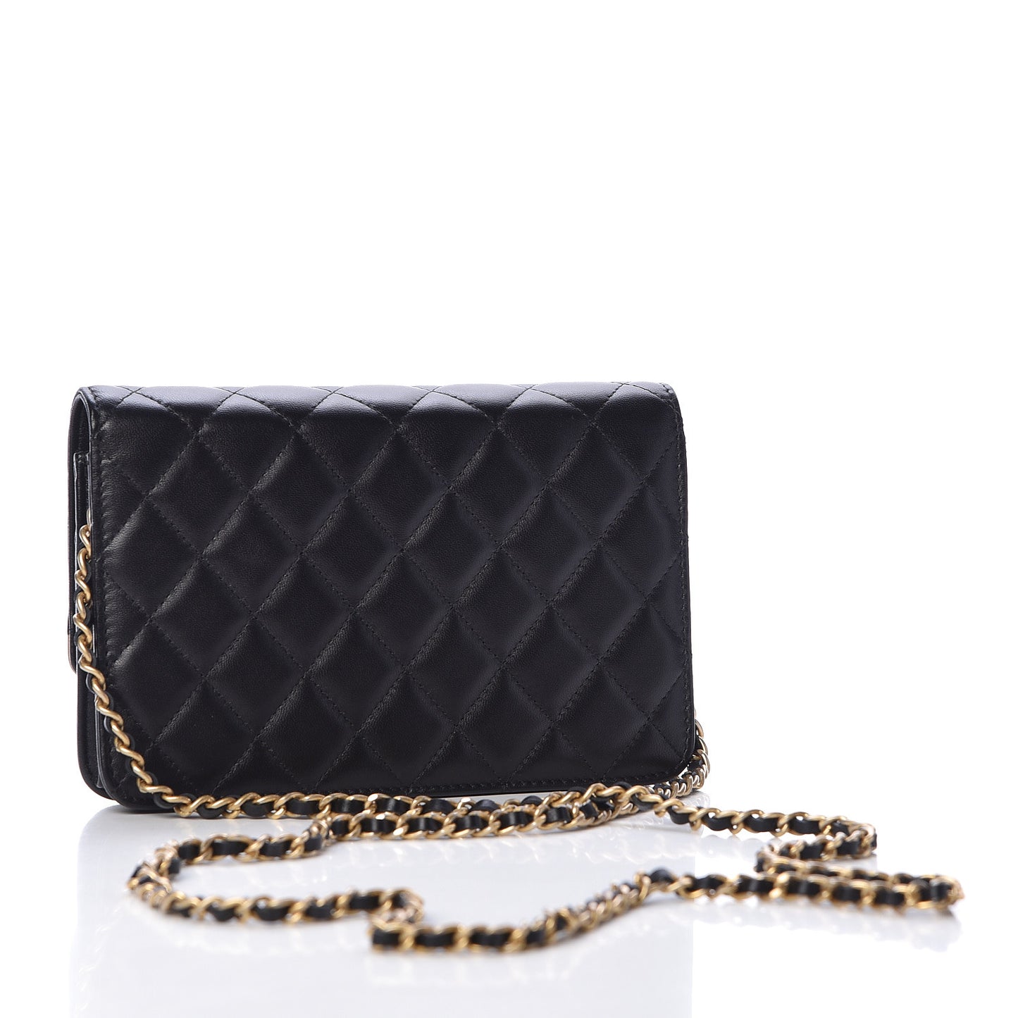 Lambskin Quilted CC Chic Wallet on Chain WOC Black Gold