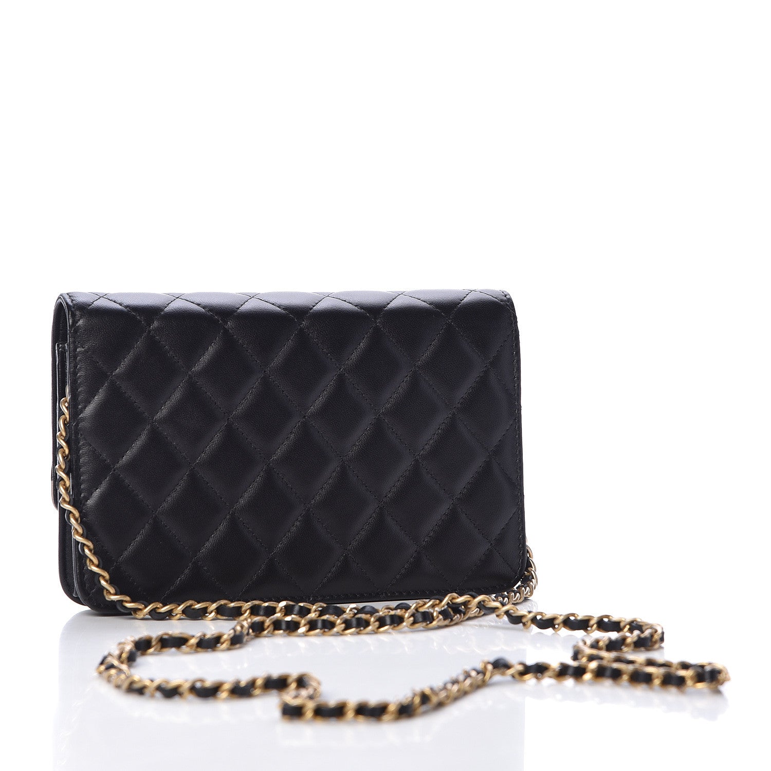Chanel Lambskin Quilted CC Chic Wallet on Chain WOC Black Gold 3 of 12