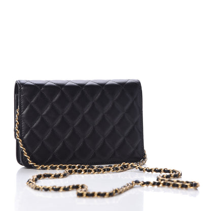 Chanel Lambskin Quilted CC Chic Wallet on Chain WOC Black Gold 3 of 12