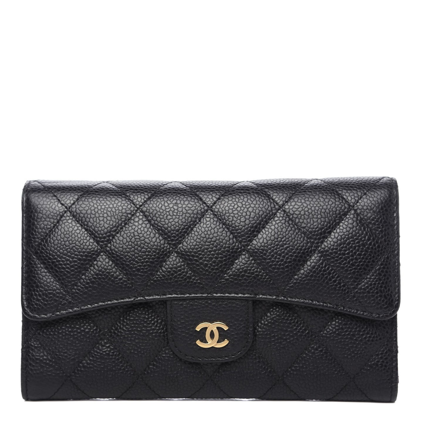 Caviar Quilted Large Flap Wallet Black