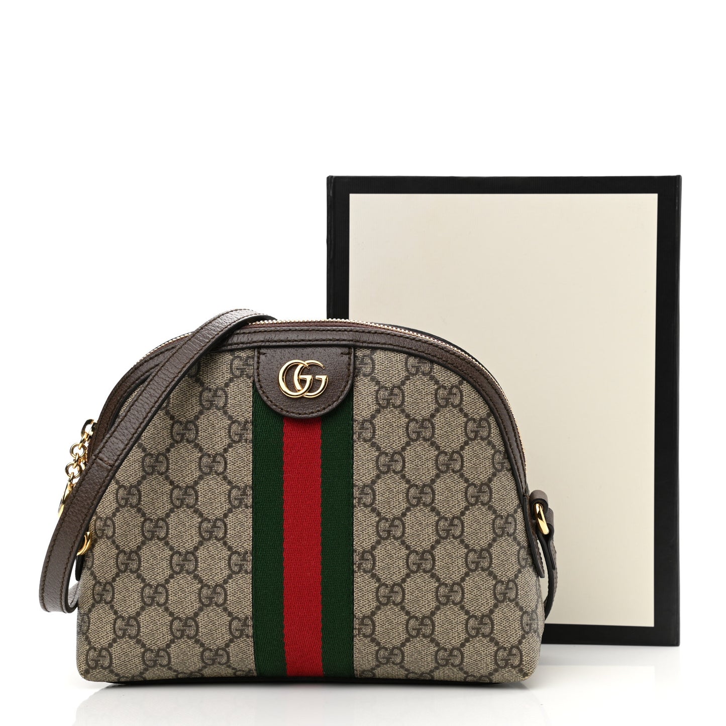 GG Supreme Monogram Textured Dollar Calfskin Web Small Ophidia Dome Shoulder Bag Beige Ebony New Acero
