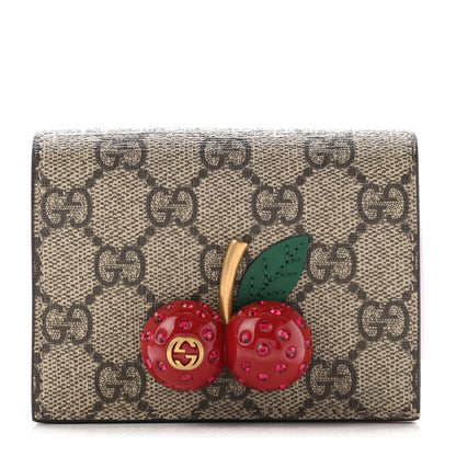 Gucci GG Supreme Monogram Cherry Embellished Card Case Wallet Hibiscus Red 1 of 7