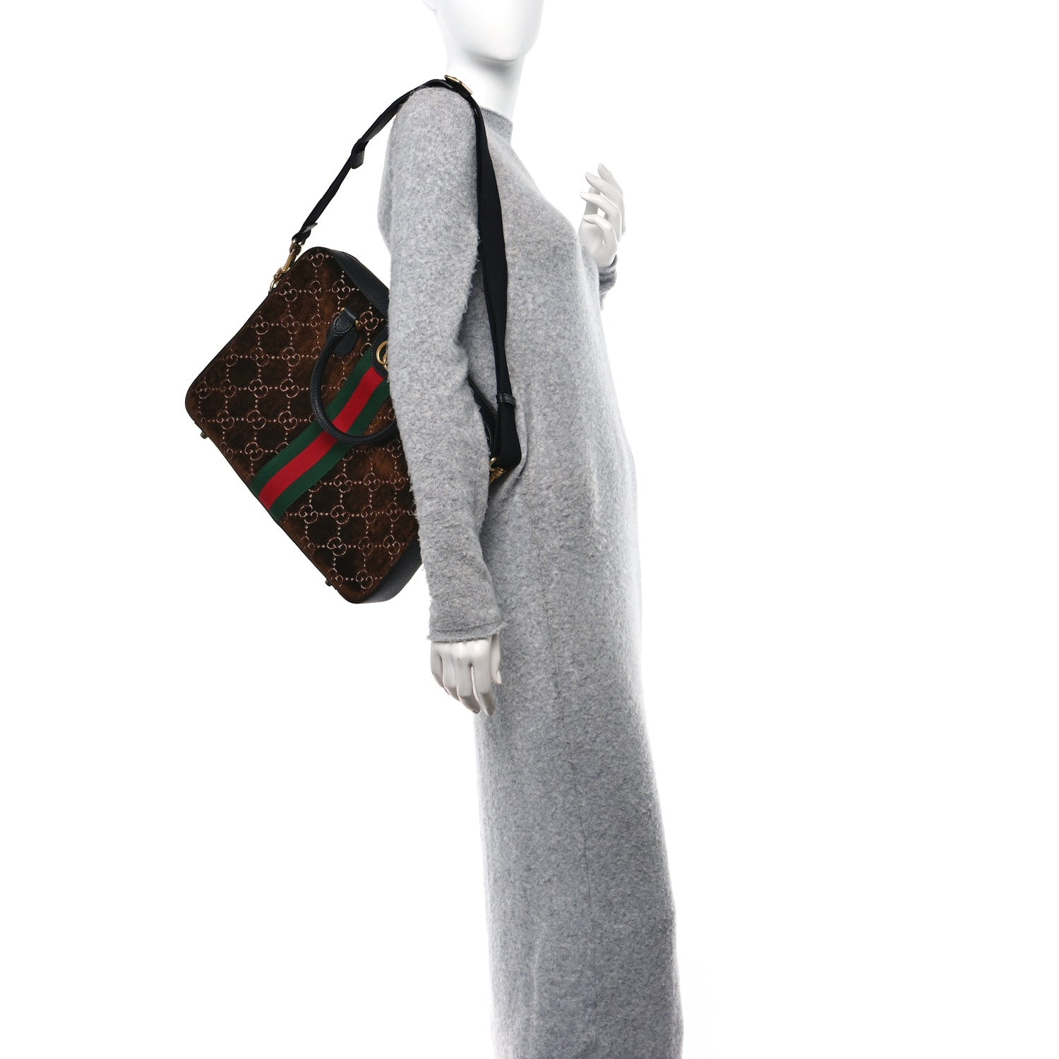 Gucci Velvet GG Supreme Monogram Textured Calfskin Web Medium Ophidia Briefcase Brown Black 2 of 10