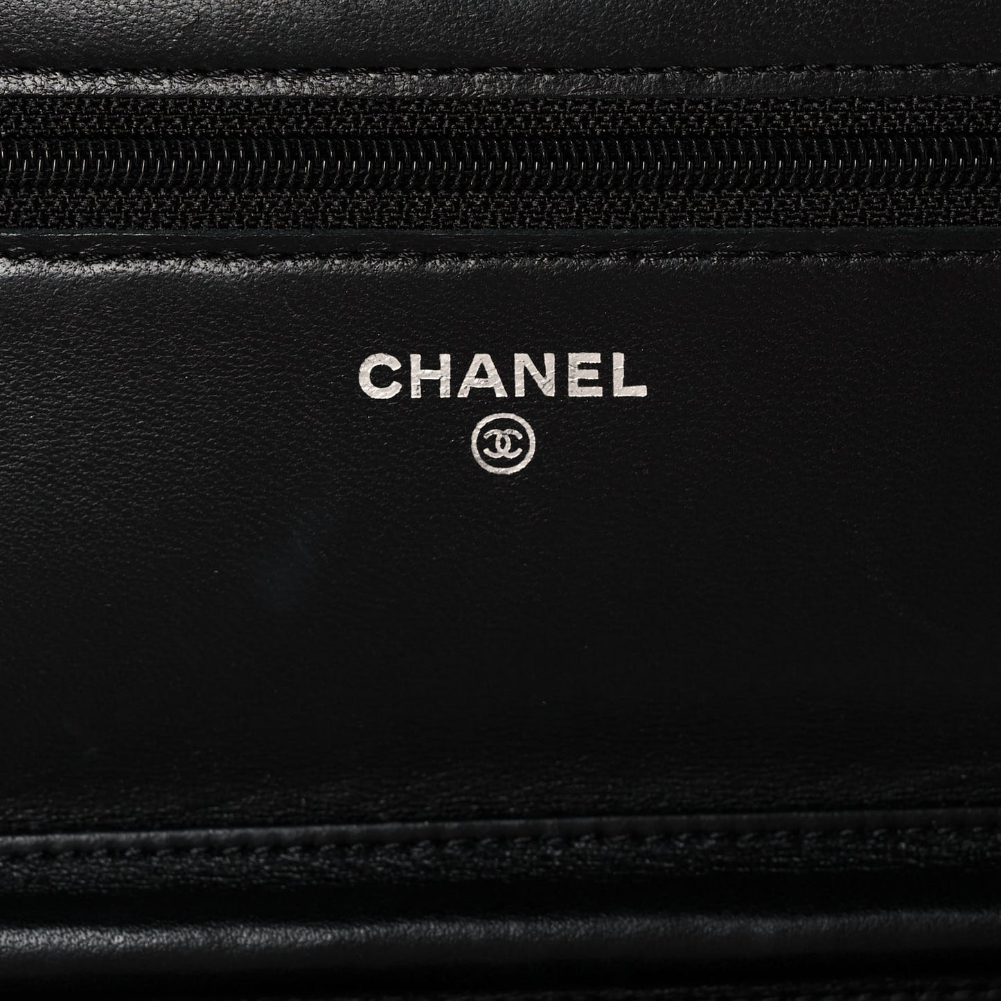 Lambskin Camellia Embossed Wallet on Chain WOC Black