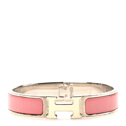 Hermes Enamel Narrow Clic Clac H Bracelet PM Rose Velours White 1 of 7