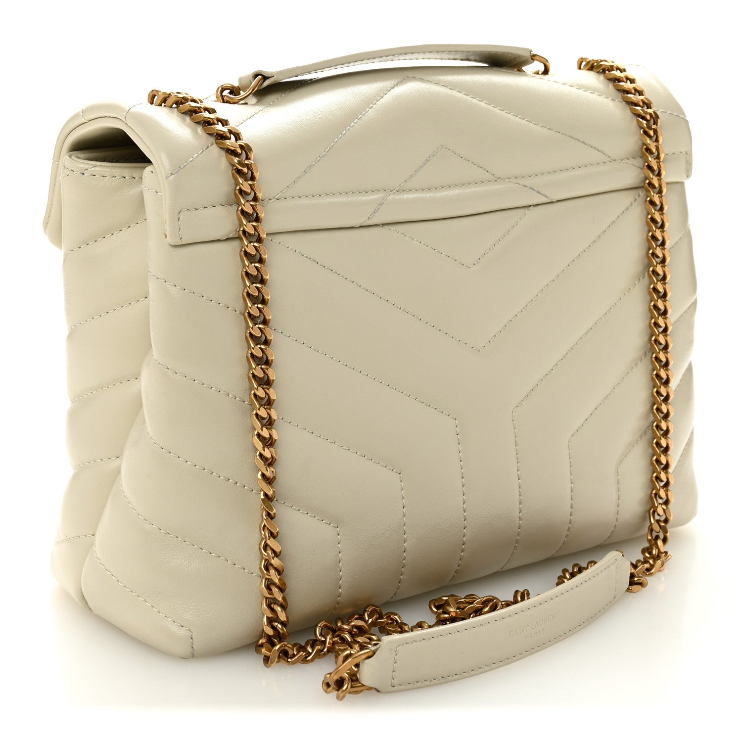 Saint Laurent Calfskin Y Quilted Monogram Small Loulou Chain Satchel Blanc Vintage 3 of 12