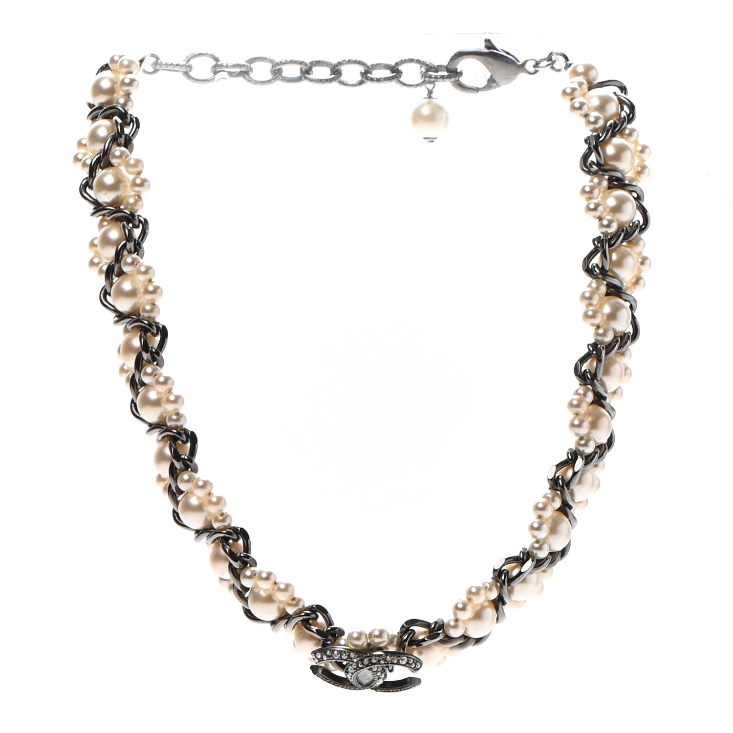 Chanel Pearl Crystal CC Choker Necklace Ruthenium 4 of 6