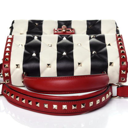 Valentino Garavani Nappa Striped Medium Candystud Top Handle Bag White Black 14 of 14