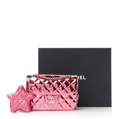 Chanel Mirror Calfskin Metallic Lambskin Quilted Hollywood Boulevard Mini Flap With Star Coin Purse Pink 13 of 13