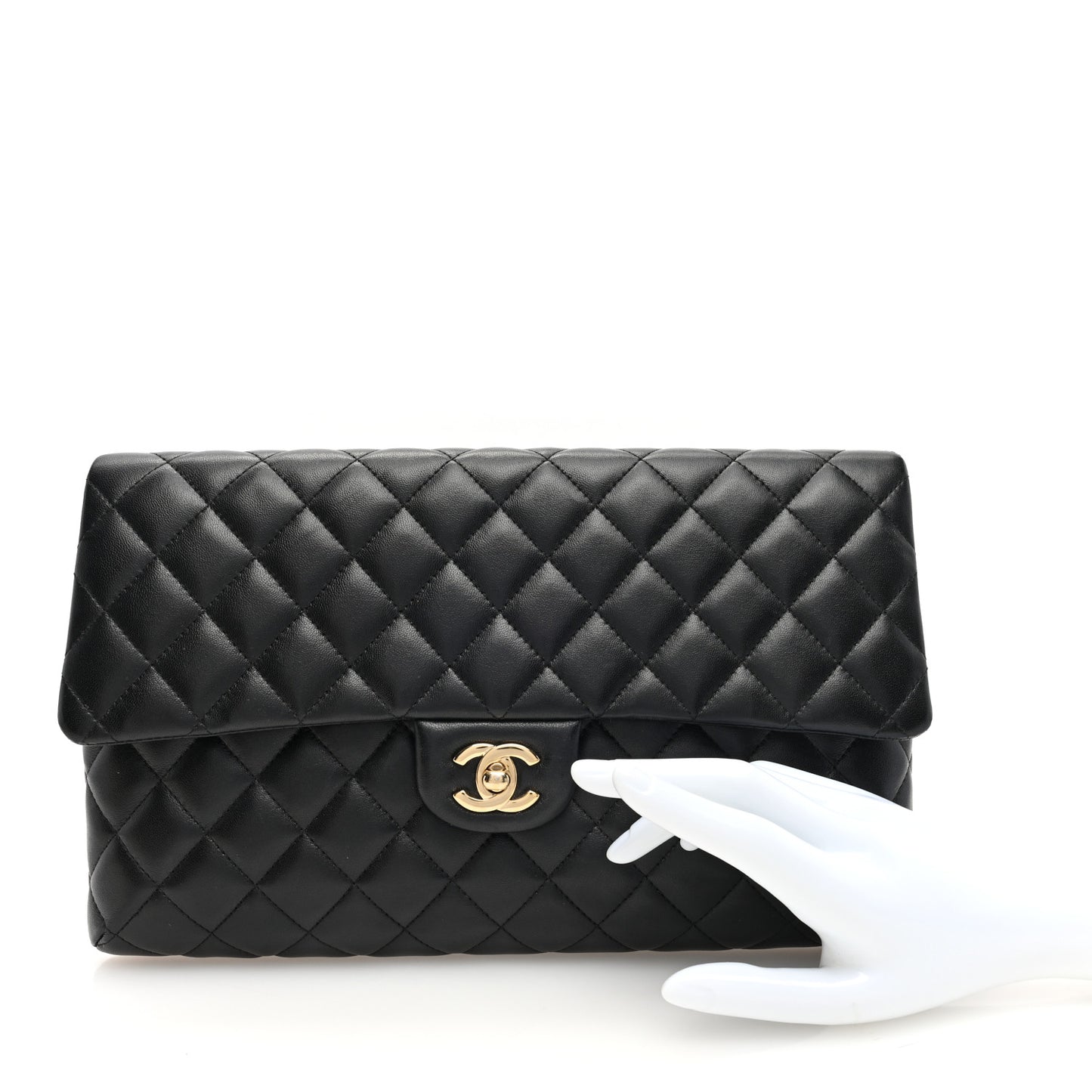 Lambskin Quilted Flap Clutch Black