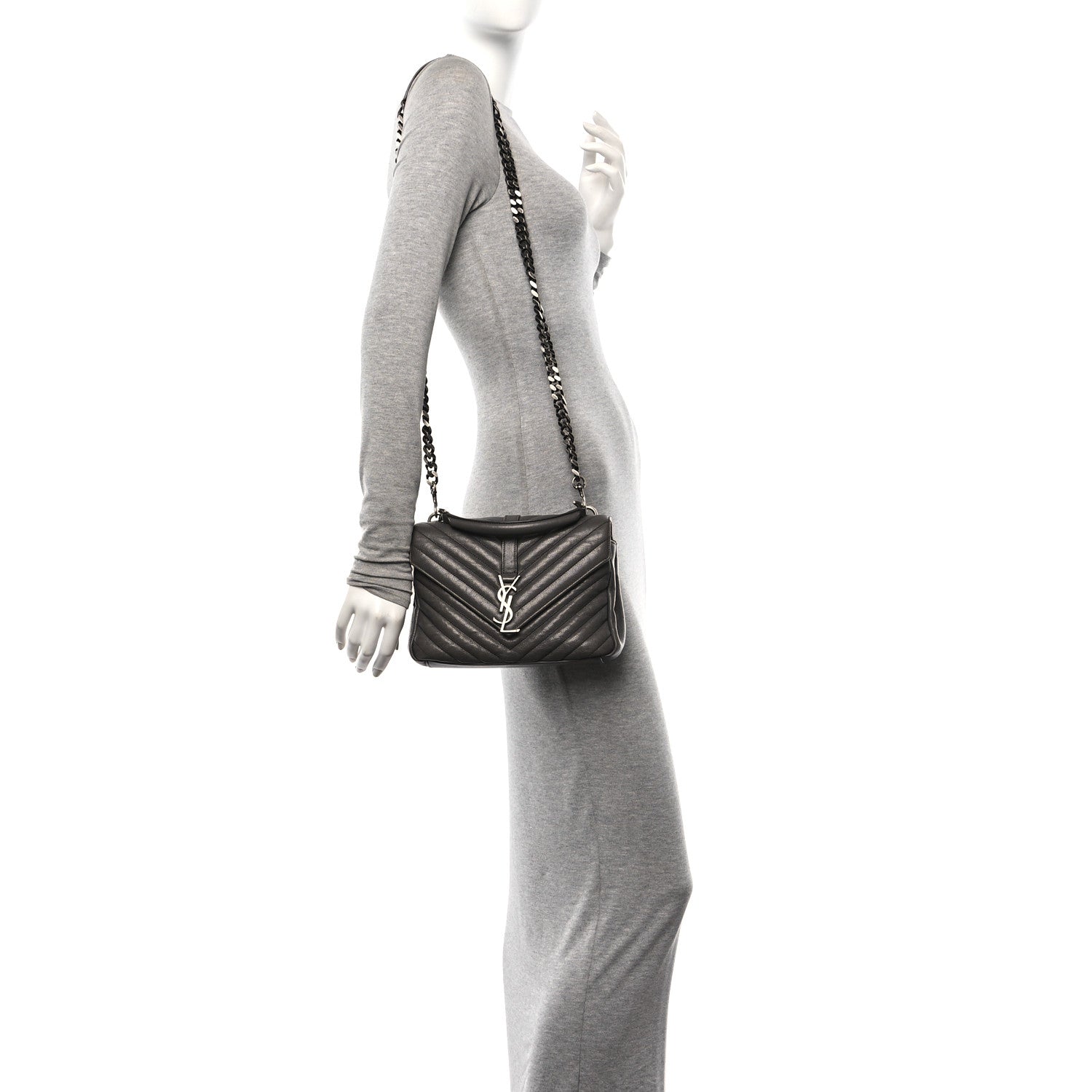 Saint Laurent Sheepskin Matelasse Chevron Monogram Medium College Bag Asphalt 2 of 13