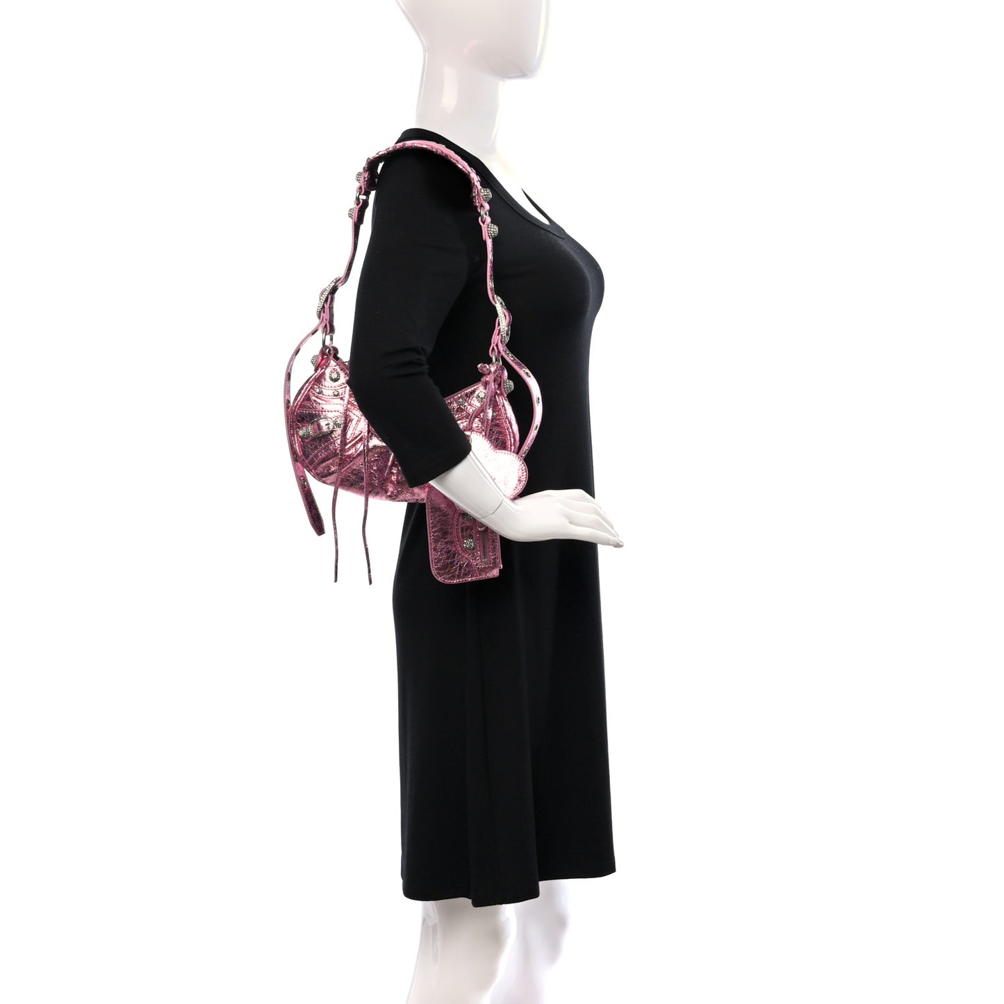 Metallic Agneau Arena Crystal Le Cagole Shoulder Bag XS Met Pink