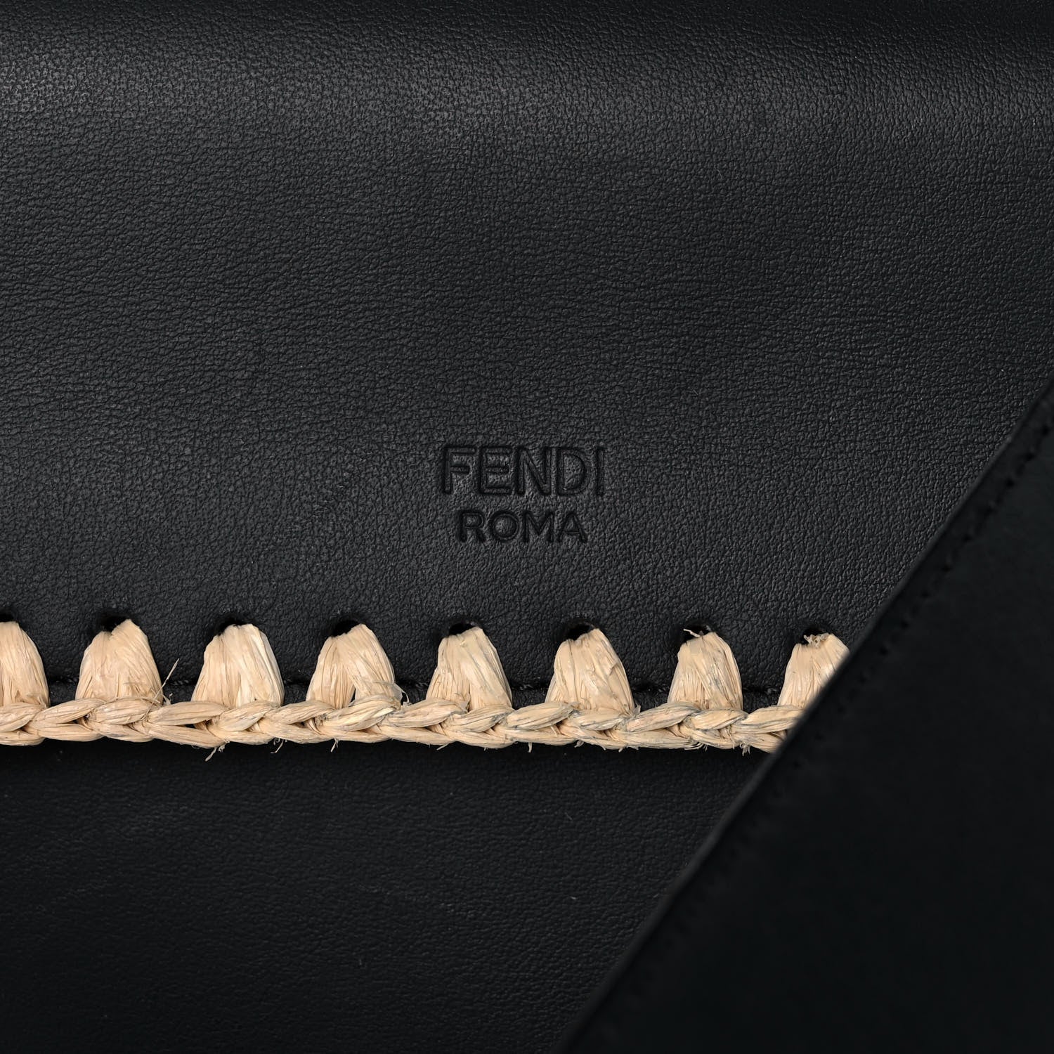 Fendi Vitello Century Raffia Snakeskin F is Fendi FF Woven Embroidered Kan I Shoulder Bag Black Natural 11 of 15