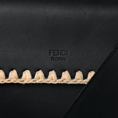 Fendi Vitello Century Raffia Snakeskin F is Fendi FF Woven Embroidered Kan I Shoulder Bag Black Natural 11 of 15