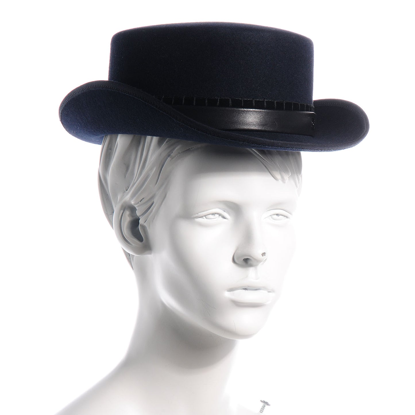 Rabbit Fur Felt Lambskin Ribbon Paris Dallas Hat Small Navy