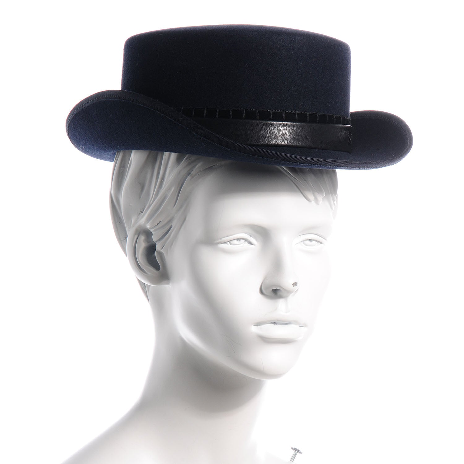 Chanel Rabbit Fur Felt Lambskin Ribbon Paris Dallas Hat Small Navy 2 of 7