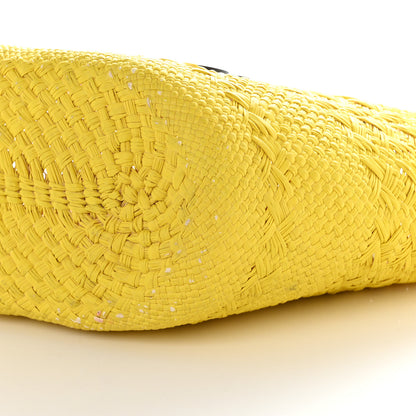 Loewe Calfskin Raffia Paulas Ibiza Medium Anagram Basket Tote Bag Natural Lemon 10 of 13