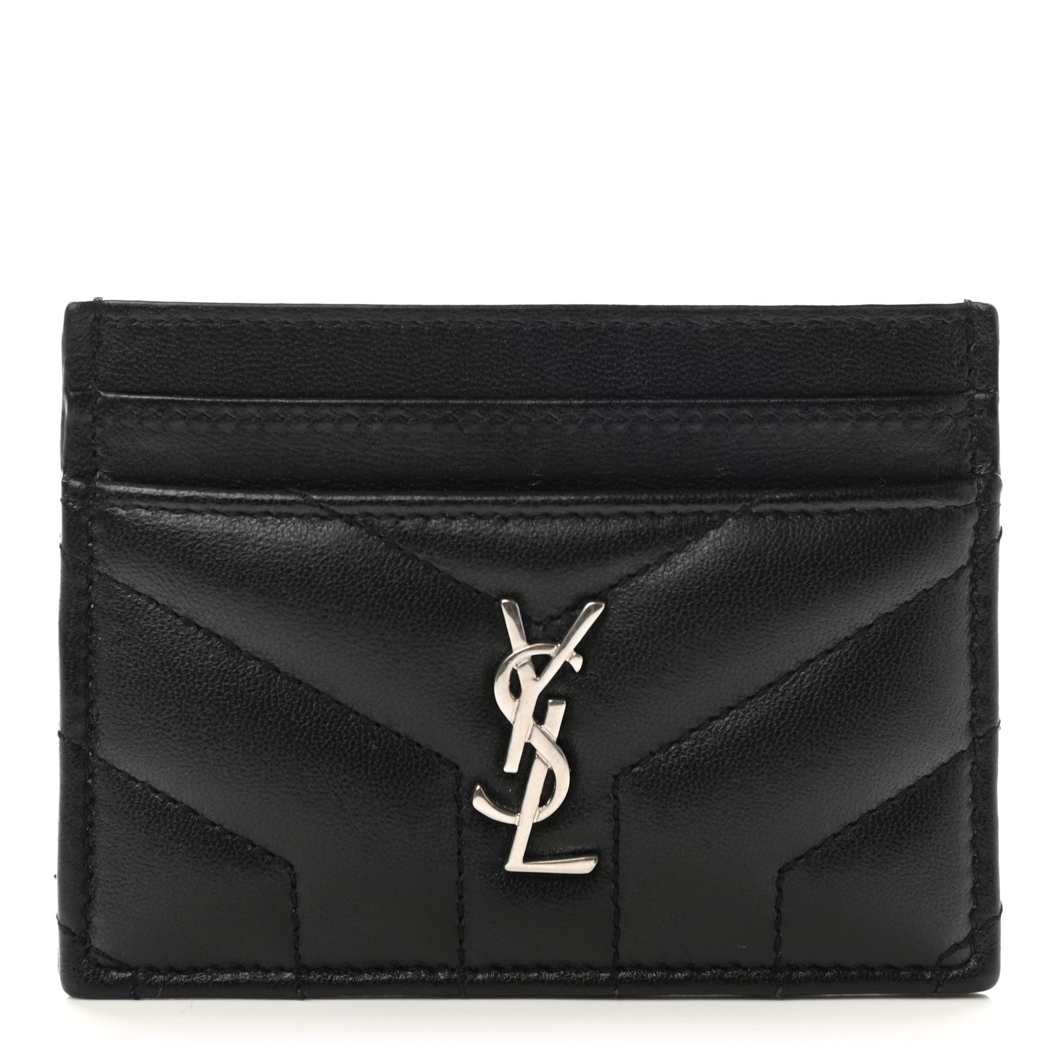Saint Laurent Calfskin Y Quilted Monogram LouLou Credit Card Case Black 1 of 7