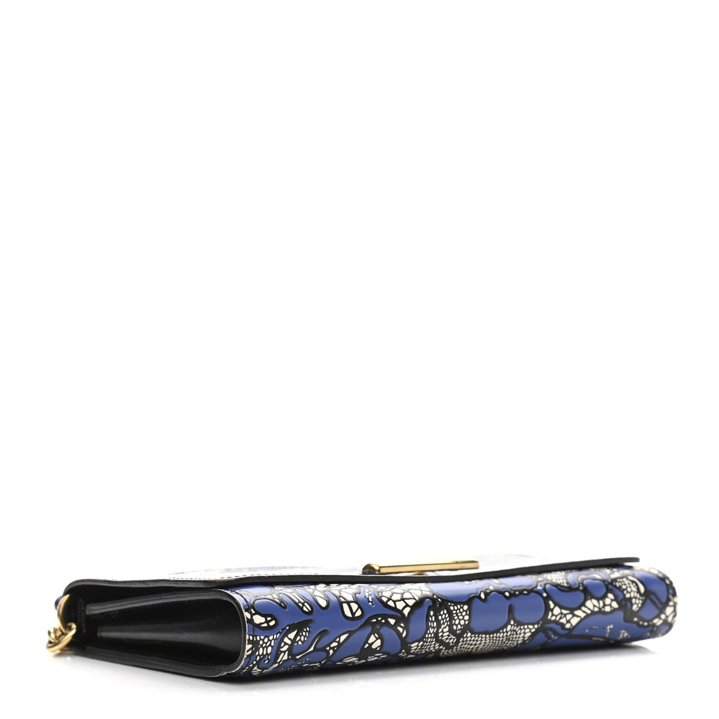 Calfskin Lace Flower Inlay Twist Chain Wallet Navy Black