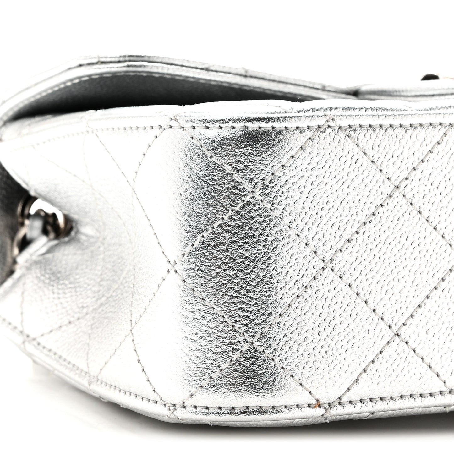 Metallic Caviar Quilted Mini Rectangular CC Slide Flap Silver