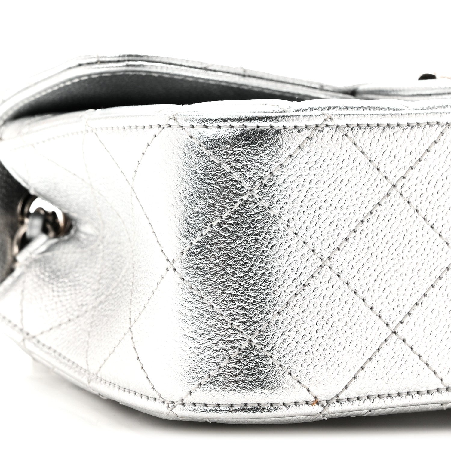 Chanel Metallic Caviar Quilted Mini Rectangular CC Slide Flap Silver 9 of 11