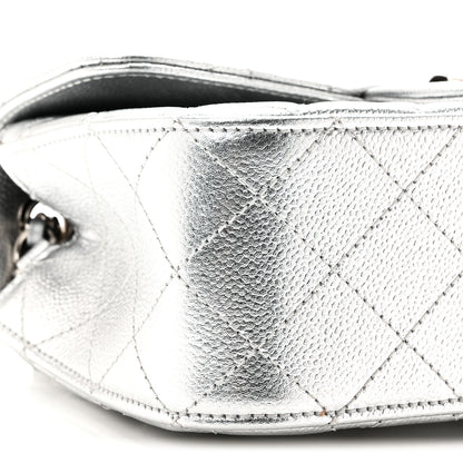 Chanel Metallic Caviar Quilted Mini Rectangular CC Slide Flap Silver 9 of 11