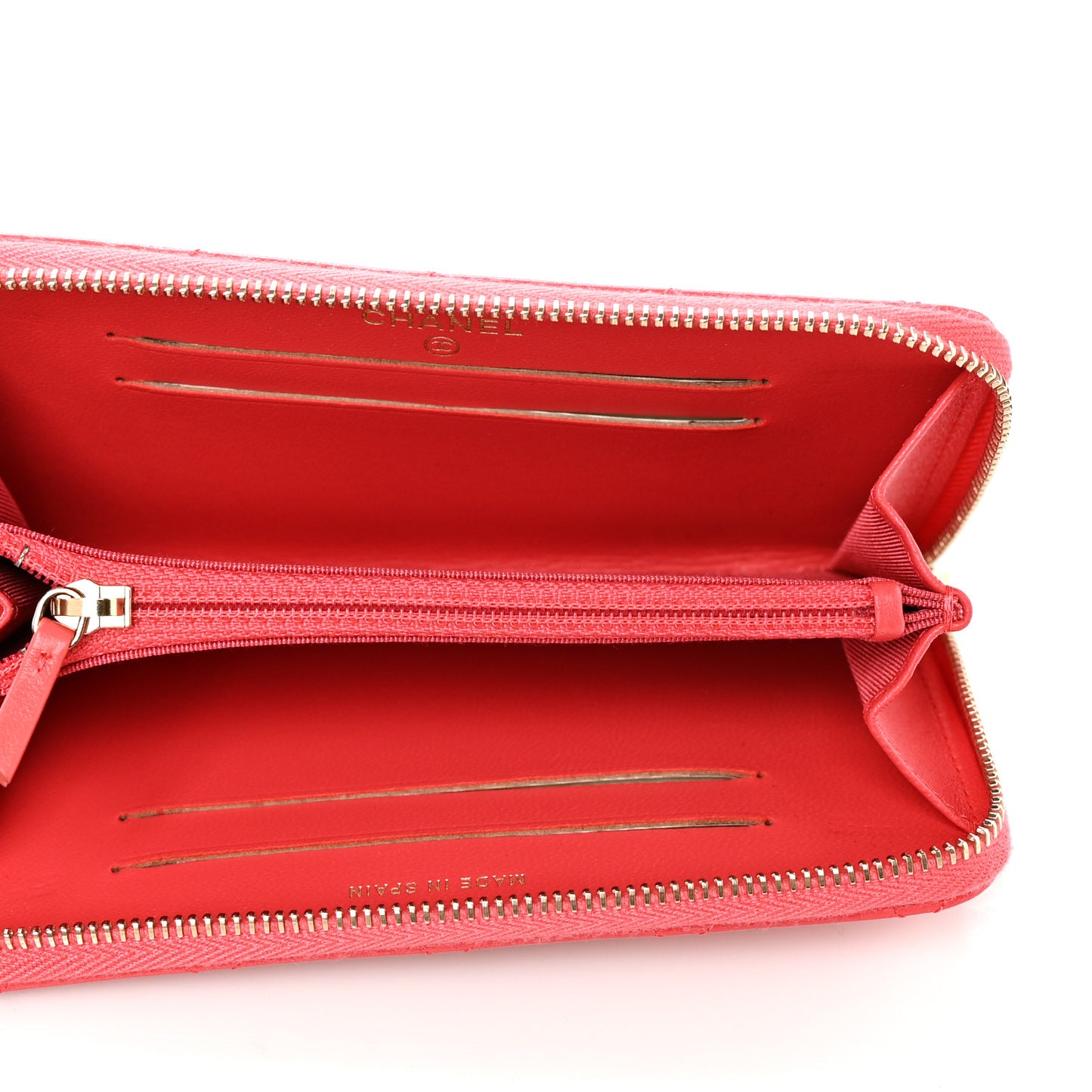 Lambskin Quilted Small Zip Around Wallet Coral