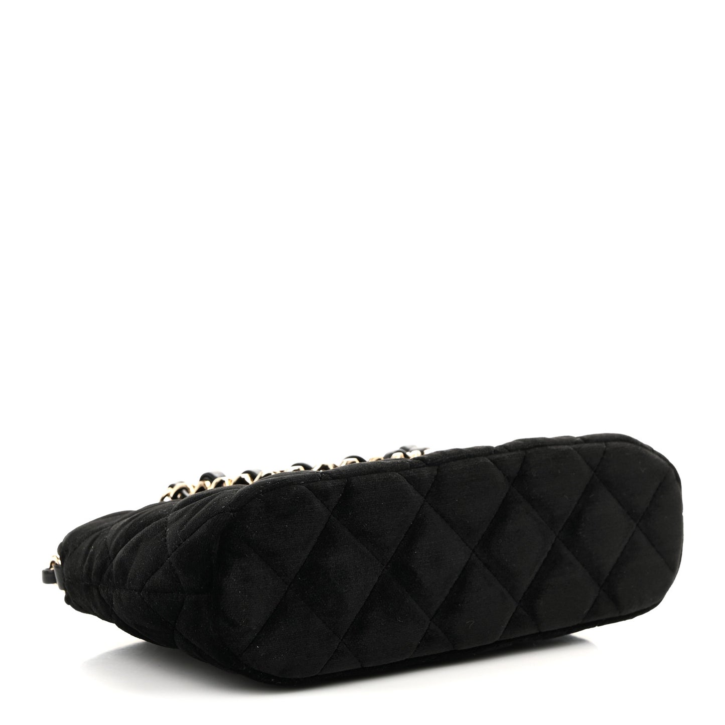Velvet Quilted Shiny Coco Clutch With Chain Black