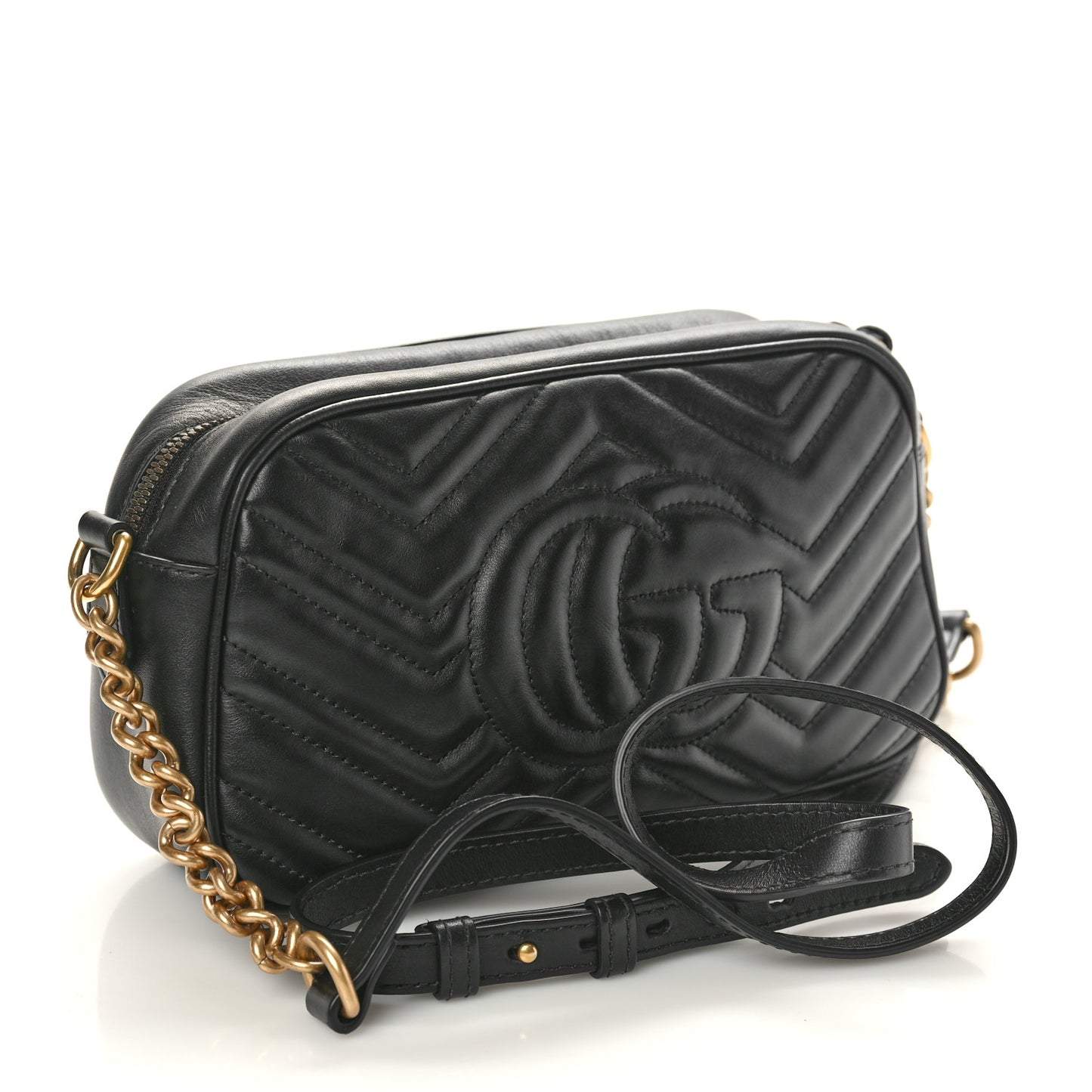 Calfskin Matelasse Small GG Marmont Chain Shoulder Bag Black