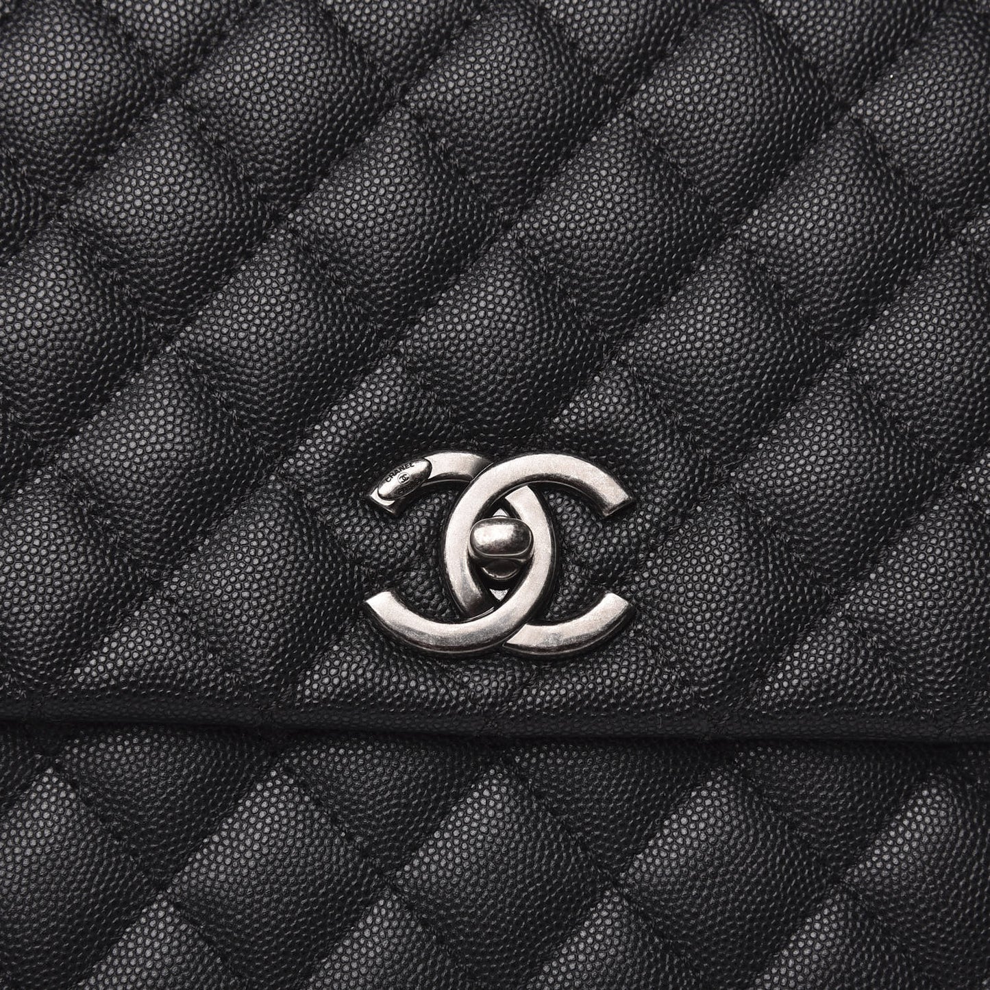 Caviar Lizard Quilted Large Coco Handle Flap Black