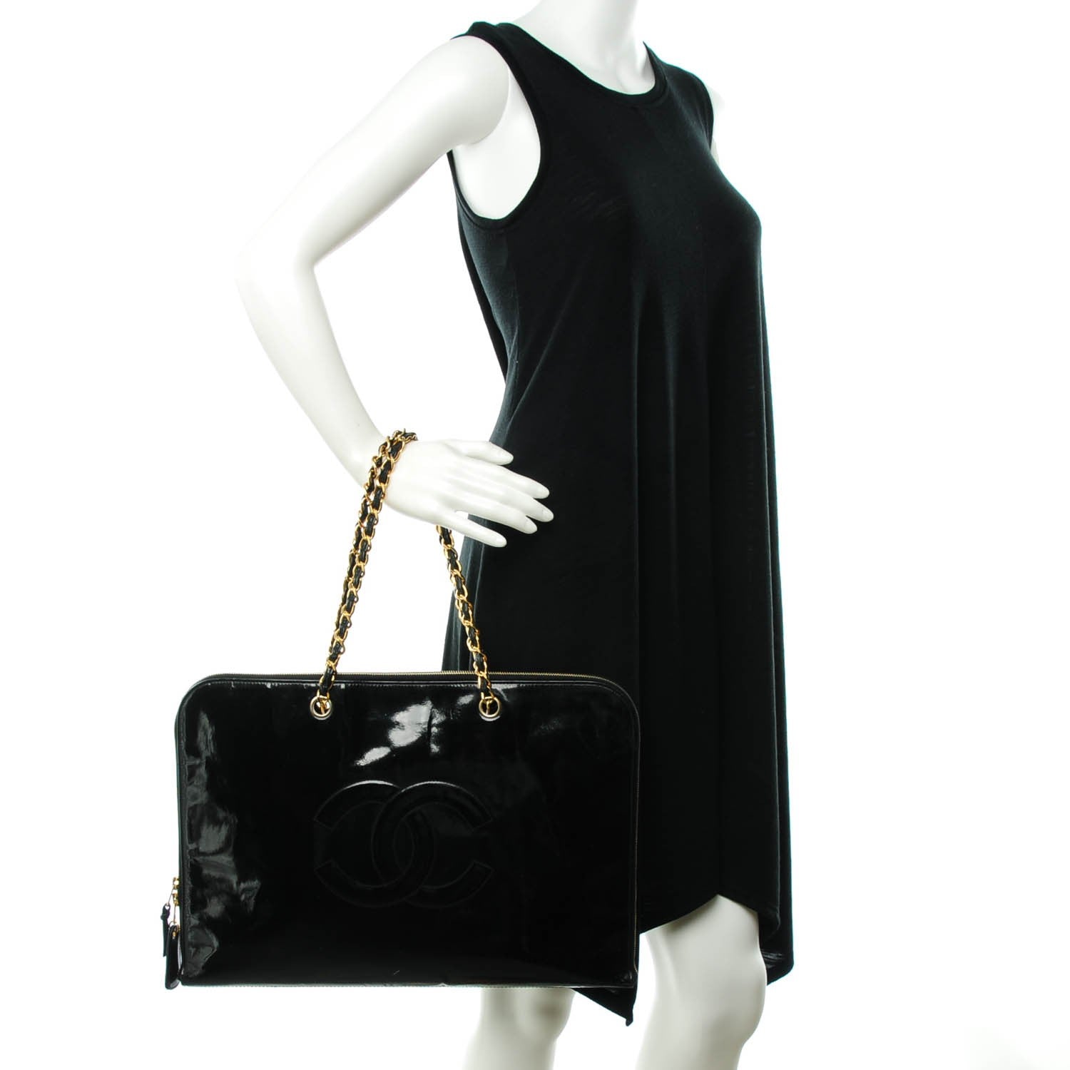 Chanel Patent CC Laptop Case Shoulder Bag Black 2 of 8