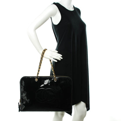 Chanel Patent CC Laptop Case Shoulder Bag Black 2 of 8
