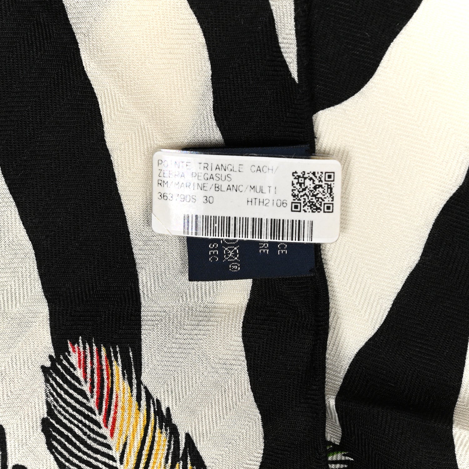 Hermes Cashmere Silk Zebra Pegasus Pointe Triangle Scarf Marine White Multicolor 3 of 5