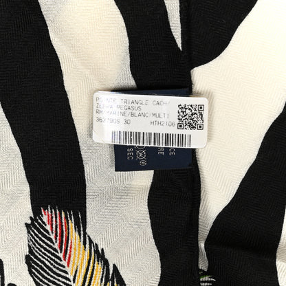 Hermes Cashmere Silk Zebra Pegasus Pointe Triangle Scarf Marine White Multicolor 3 of 5
