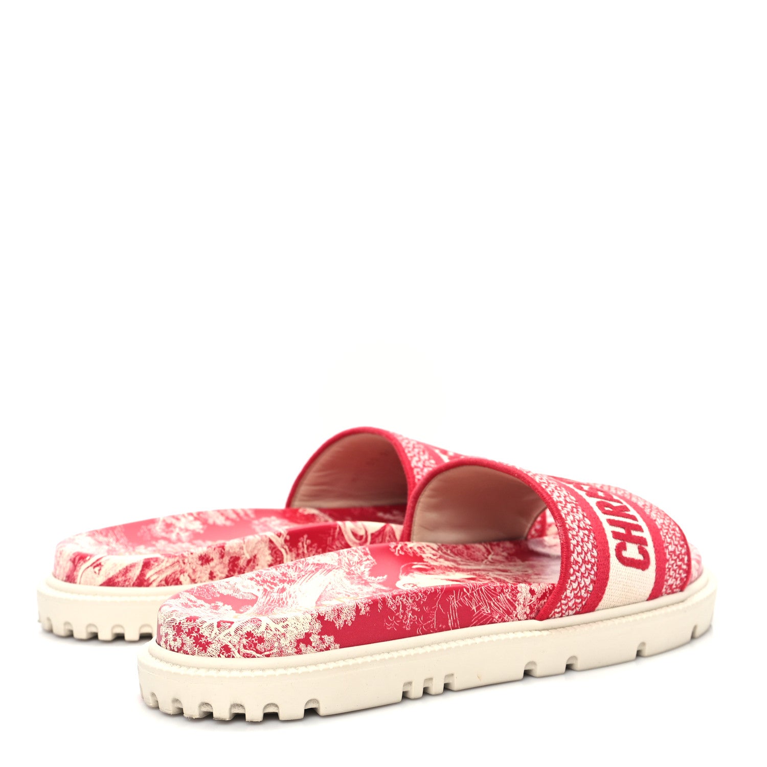 Christian Dior Canvas Toile de Jouy Embroidered Dway 10mm Slide Sandals 38.5 Off White Raspberry 4 of 9