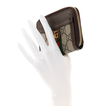 Gucci GG Supreme Monogram Textured Dollar Calfskin Web Ophidia Zip Around Card Case Wallet Beige Ebony New Acero 2 of 8