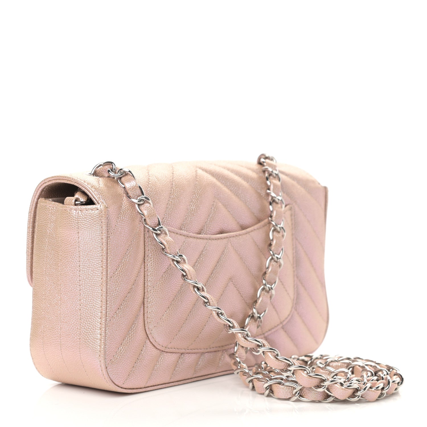 Chanel Iridescent Caviar Chevron Quilted Mini Rectangular Flap Light Gold 5 of 19