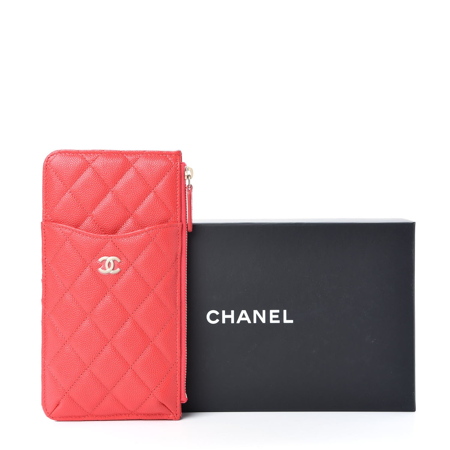 Chanel Caviar Quilted Classic Flat Wallet Pouch Red 8 of 8