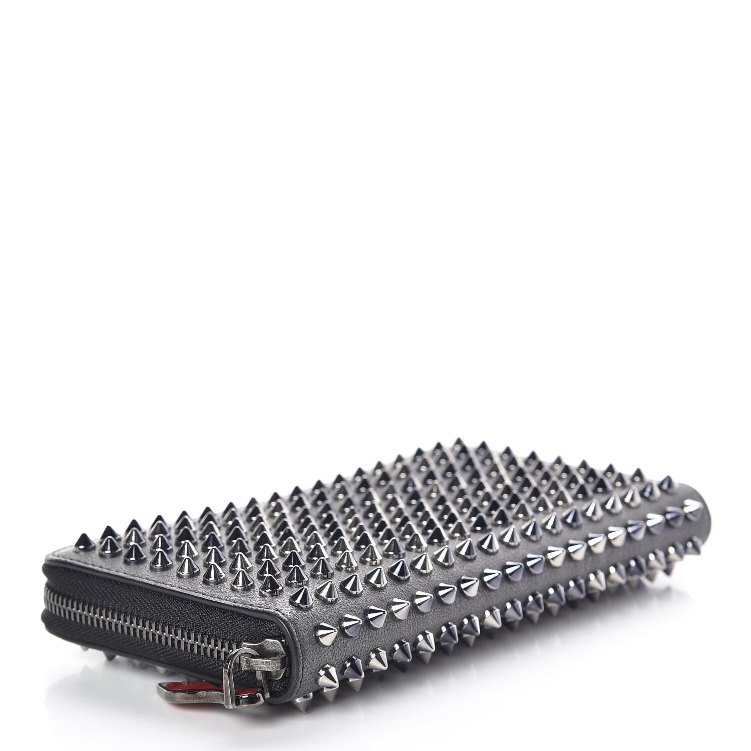Christian Louboutin Metallic Calfskin Panettone Spiked Zip Around Wallet Anthracite Gun Metal 4 of 11