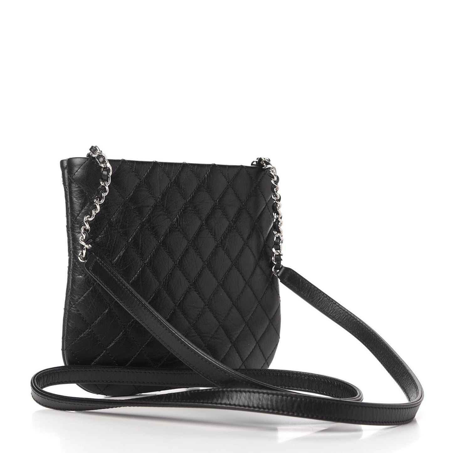 Aged Calfskin Quilted Crossbody Bag Black
