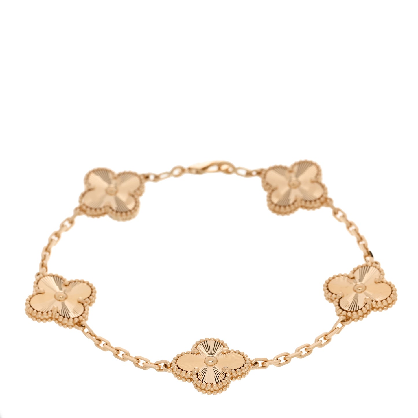 18K Yellow Gold 5 Motifs Guilloche Vintage Alhambra Bracelet
