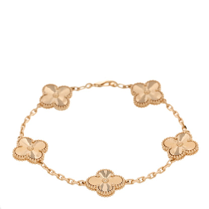Van Cleef & Arpels 18K Yellow Gold 5 Motifs Guilloche Vintage Alhambra Bracelet 1 of 5